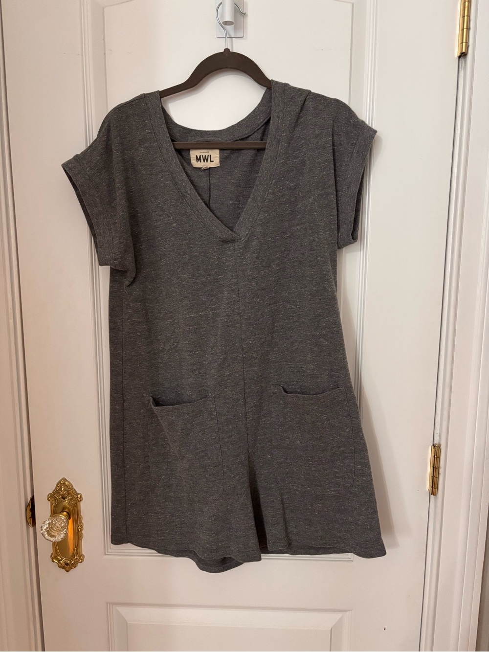 Madewell MWL Heather Gray V-Neck Short Sleeve Knit Romper Patch Pockets M